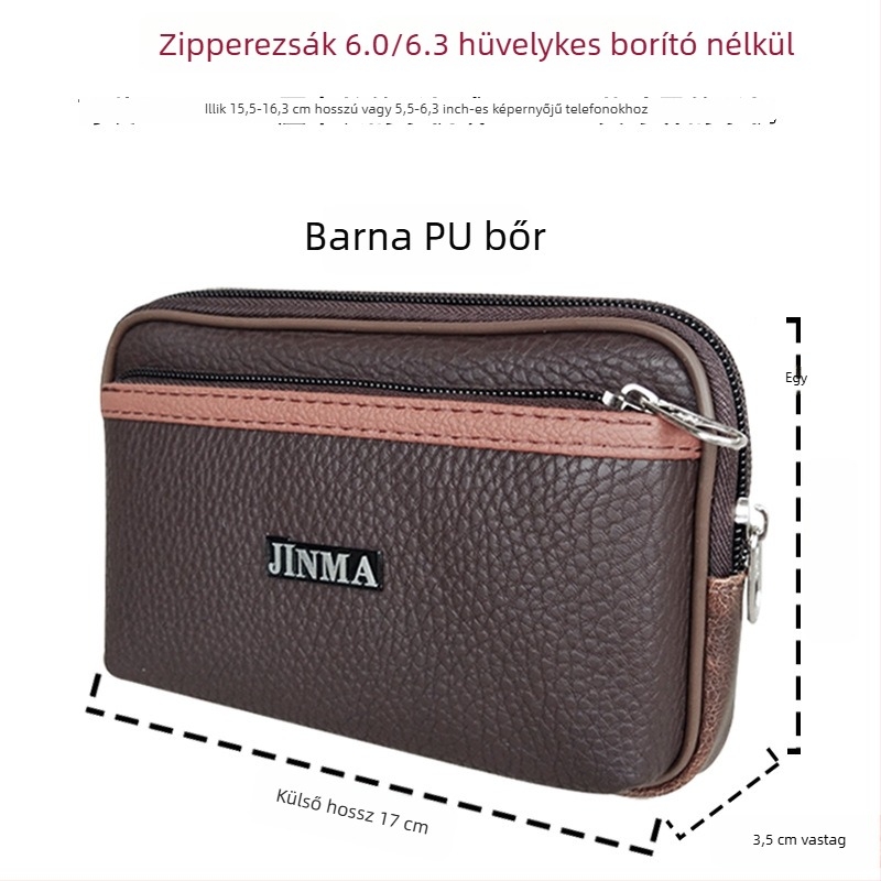 PU bőr deréktáji táska - vízálló, üzleti utazási stílus, modell 6-6.5