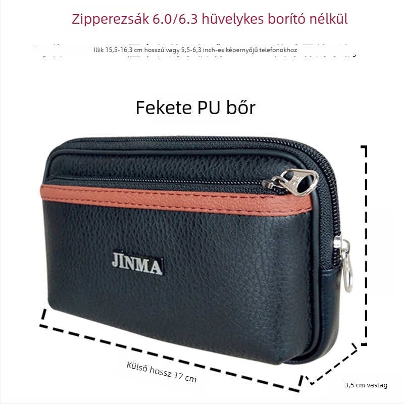 PU bőr deréktáji táska - vízálló, üzleti utazási stílus, modell 6-6.5