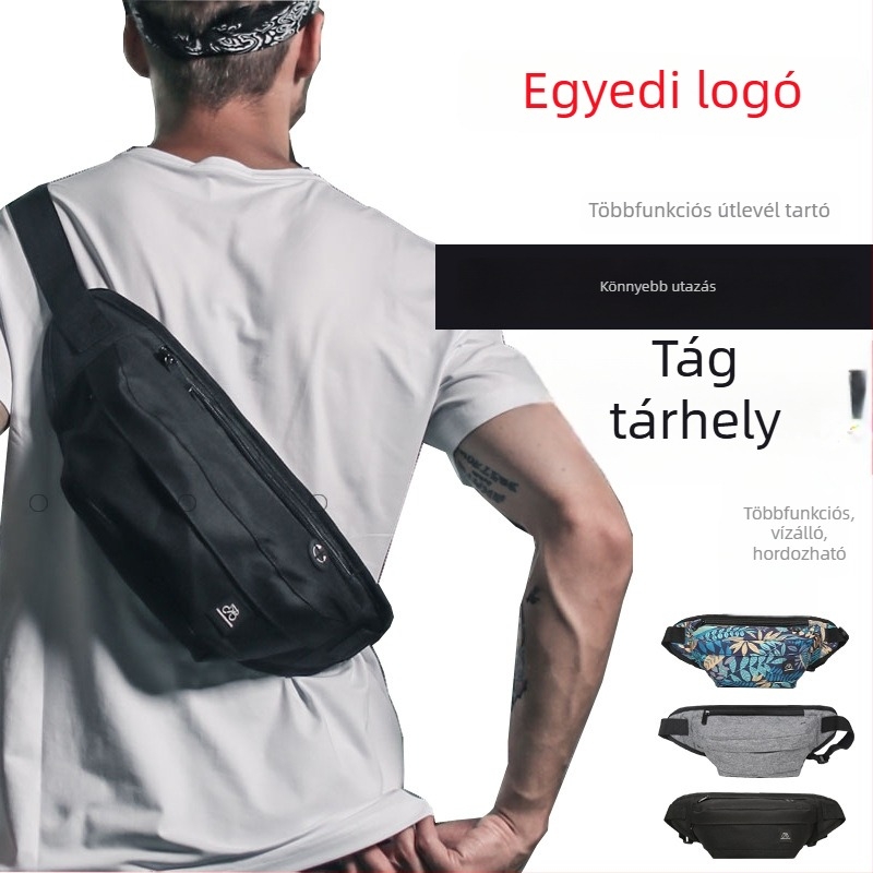 Férfi deréktáska, nylon, lélegző, egyszínű, városi stílus