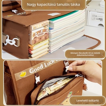 Crossbody hátizsák általános iskolásoknak — vászon anyagú, rajzfilmszerű mintával és cipzáras záródással