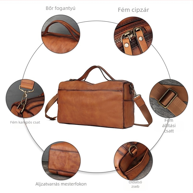 Zhuoliang retro utazótáska valódi bőrből, kibővíthető, uniszex, 20–35L
