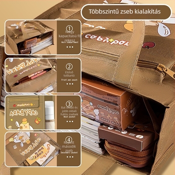 Hengci kézben tartható korrepetálási táska cartoon capibara dizájnnal, nagy kapacitású Oxford anyagú, több rétegű tároló, Hengci