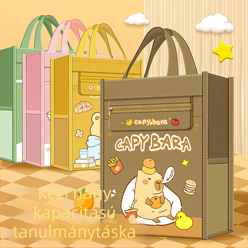 Hengci kézben tartható korrepetálási táska cartoon capibara dizájnnal, nagy kapacitású Oxford anyagú, több rétegű tároló, Hengci