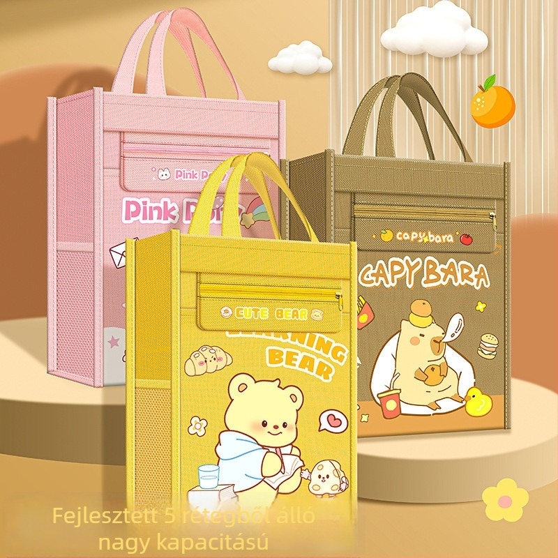 Hengci kézben tartható korrepetálási táska cartoon capibara dizájnnal, nagy kapacitású Oxford anyagú, több rétegű tároló, Hengci