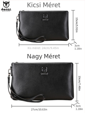 Férfi bőrklatch a Cow Captain Leather márkától — valódi bőr, kopásálló, poliészter bélés, 8 hüvelykes laptophoz