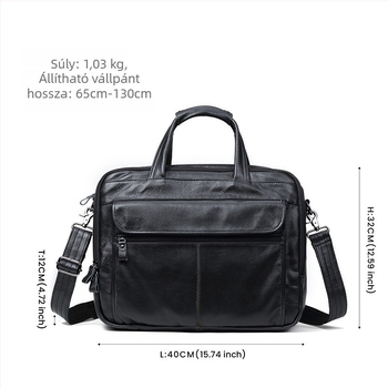 Valódi bőrből készült üzleti táska – elit stílus, belső poliészter-pamut bélés, kopásálló, bővíthető kapacitás