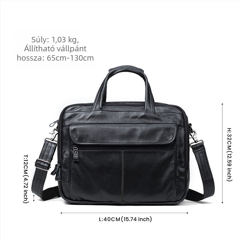 Valódi bőrből készült üzleti táska – elit stílus, belső poliészter-pamut bélés, kopásálló, bővíthető kapacitás