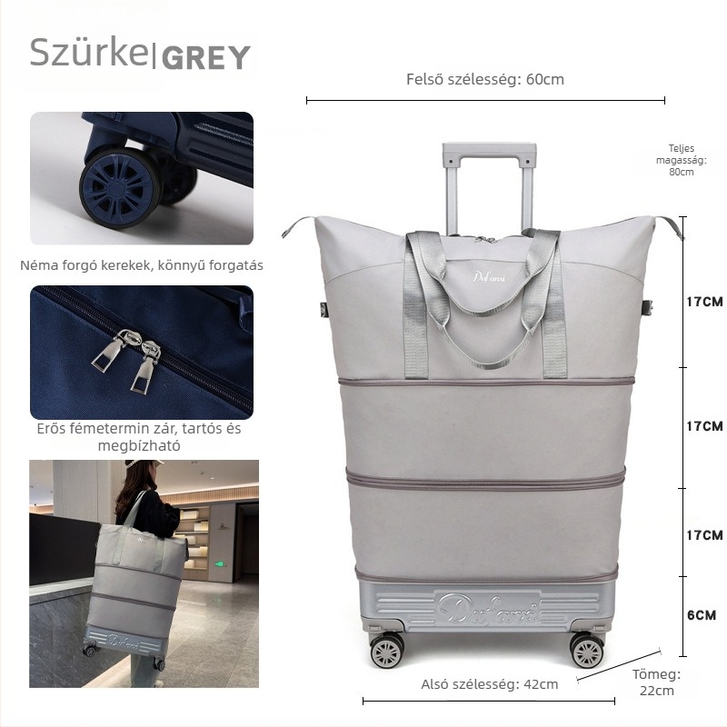 Női hátizsák görgőkkel utazáshoz – nagy kapacitású, kibővíthető tároló (36–55L, Oxford anyag, nylon bélés)