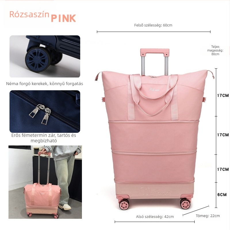 Női hátizsák görgőkkel utazáshoz – nagy kapacitású, kibővíthető tároló (36–55L, Oxford anyag, nylon bélés)