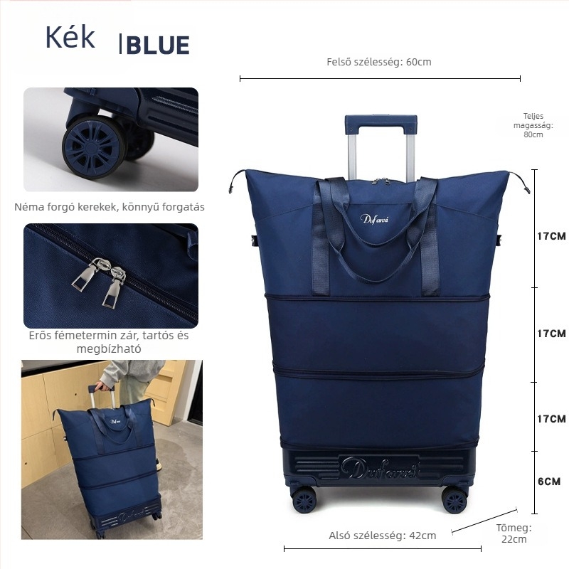 Női hátizsák görgőkkel utazáshoz – nagy kapacitású, kibővíthető tároló (36–55L, Oxford anyag, nylon bélés)