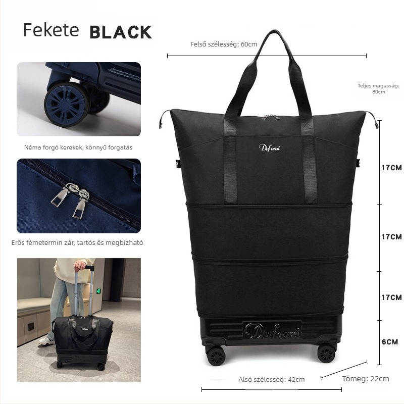 Női hátizsák görgőkkel utazáshoz – nagy kapacitású, kibővíthető tároló (36–55L, Oxford anyag, nylon bélés)