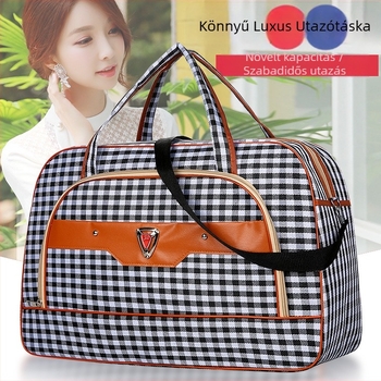 20 L alatti utazótáska, alumínium keretes nyitás, zár, egy vállpánt, puha fogantyú, poliészter, kockás mintázat, Oxford bélés