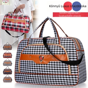 20 L alatti utazótáska, alumínium keretes nyitás, zár, egy vállpánt, puha fogantyú, poliészter, kockás mintázat, Oxford bélés