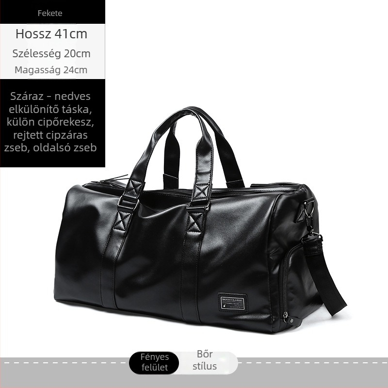 Férfi utazótáska – száraz/nedves elválasztás, PU bőr, egyszínű minta, városi minimalist stílus, ősz 2025
