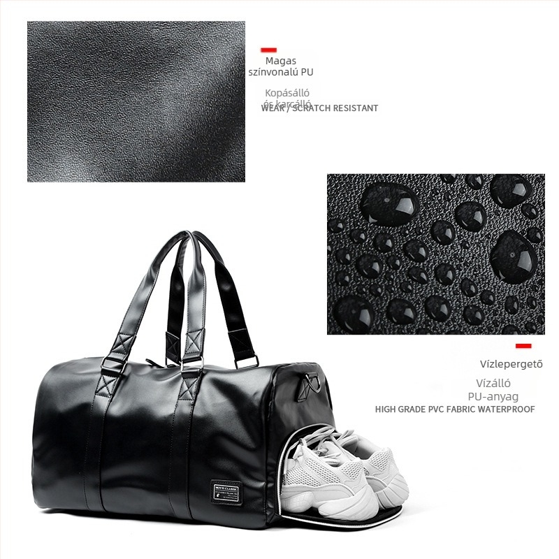 Férfi utazótáska – száraz/nedves elválasztás, PU bőr, egyszínű minta, városi minimalist stílus, ősz 2025