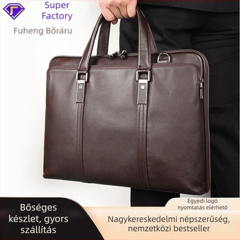 Valódi bőrből készült üzleti aktatáska, top-grain marhabőr, laptop-kompatibilitás, poliészter bélés, üzleti táska