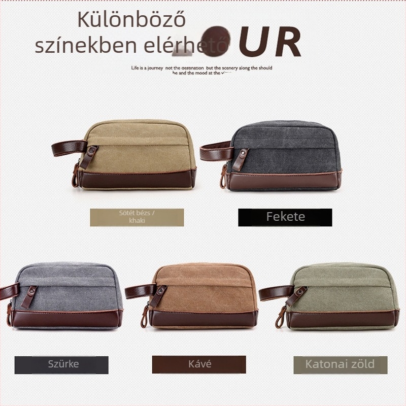 Férfi vászon clutch – kopásálló, bélés poliészter‑pamut, szabadidős utazásokhoz