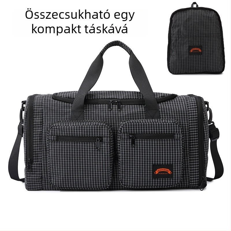 Összecsukható utazótáska, 20–35 literes kapacitás, Oxford anyag, vízálló és kopásálló, száraz–nedves elválasztás, külön cipőrekesz, crossbody stílusú táska