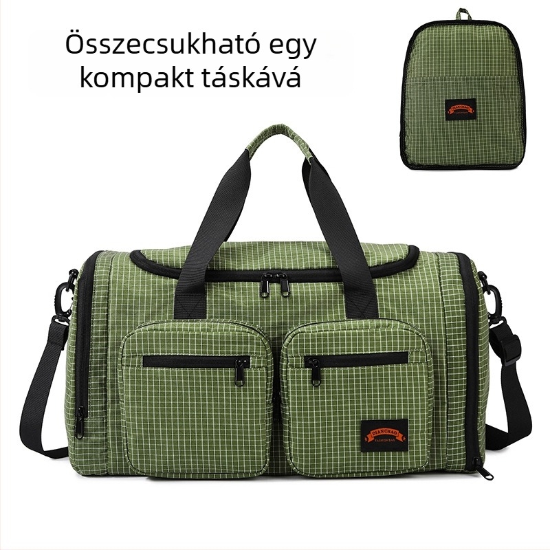 Összecsukható utazótáska, 20–35 literes kapacitás, Oxford anyag, vízálló és kopásálló, száraz–nedves elválasztás, külön cipőrekesz, crossbody stílusú táska