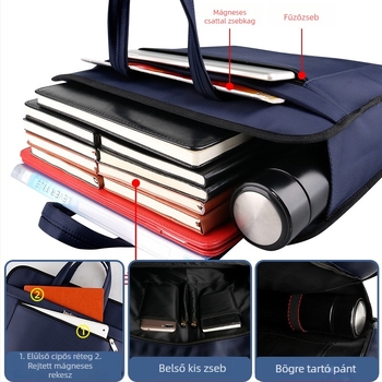 Oxford vászonból készült hordozható üzleti aktatáska, kétszintes ütésálló laptop- és irattároló rekesz, több rekesz a fájlok számára