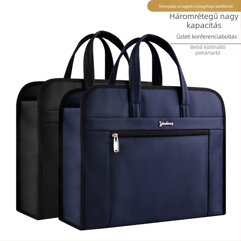 Oxford vászonból készült hordozható üzleti aktatáska, kétszintes ütésálló laptop- és irattároló rekesz, több rekesz a fájlok számára