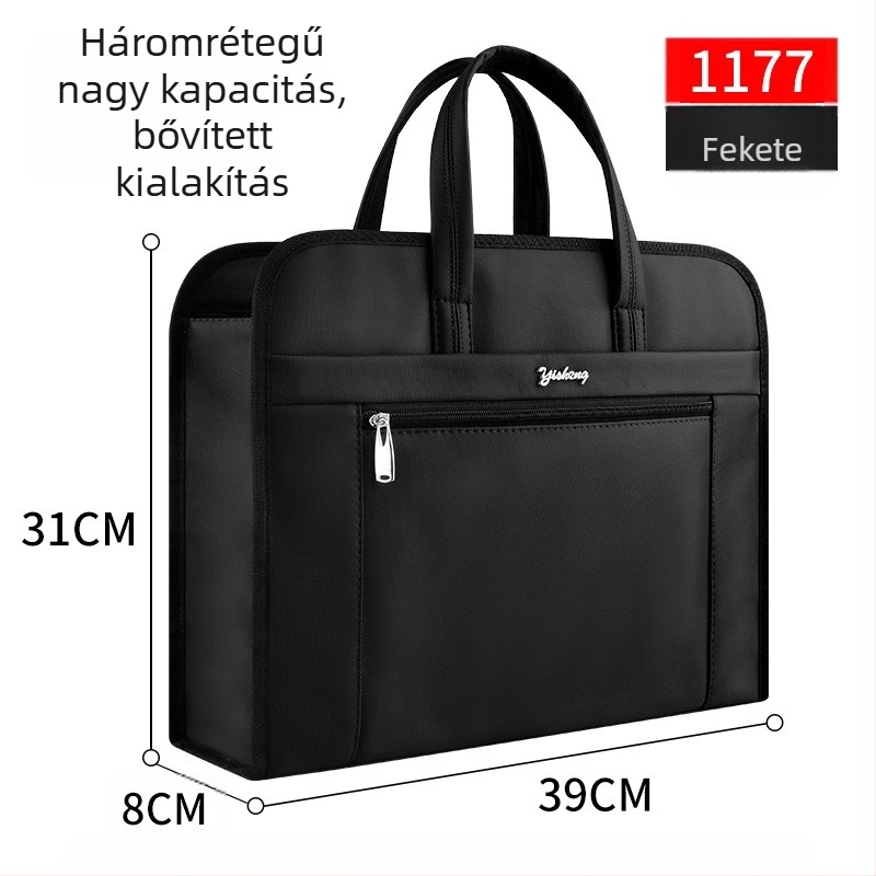 Oxford vászonból készült hordozható üzleti aktatáska, kétszintes ütésálló laptop- és irattároló rekesz, több rekesz a fájlok számára