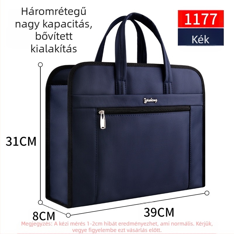 Oxford vászonból készült hordozható üzleti aktatáska, kétszintes ütésálló laptop- és irattároló rekesz, több rekesz a fájlok számára