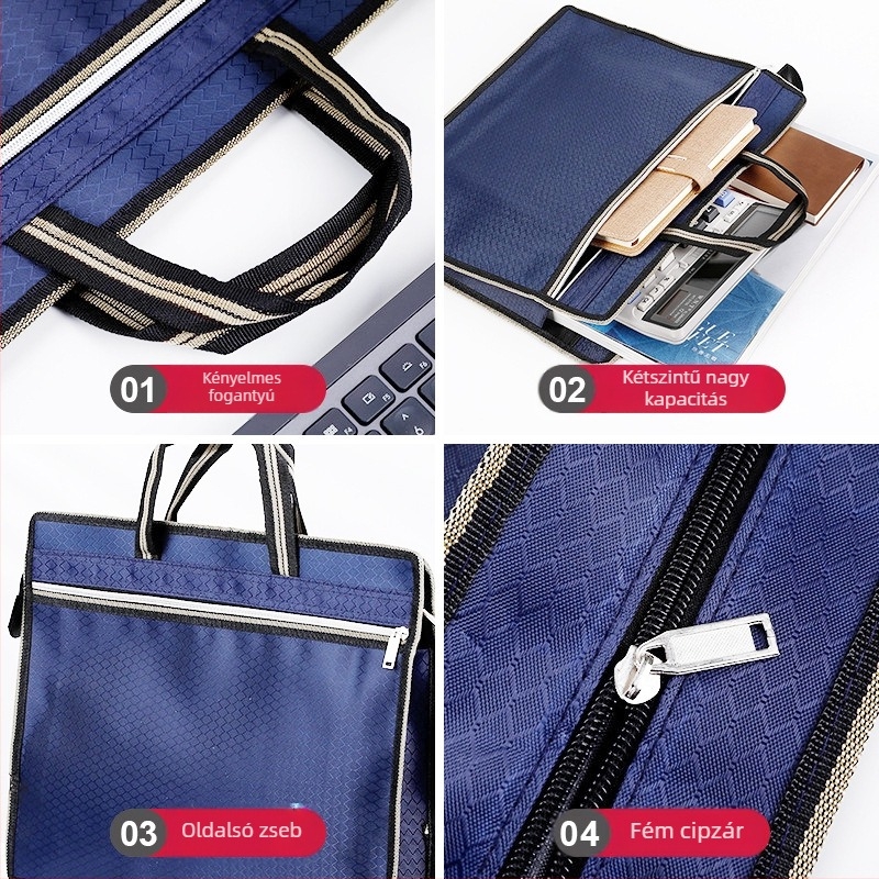 Portable Briefcase üzleti táska cipzárral, Oxford anyagból, nagy kapacitású, anyagvastagság 0,7 mm, súly 0,1 kg