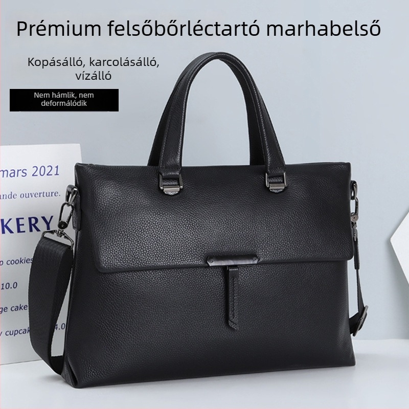 Férfiaknak készült bőrtáska laptophoz - felsőréteg bőrből, vízálló, ultra-könnyű, kopásálló