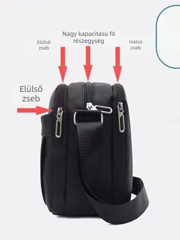 Férfi keresztpántos messenger táska több rekeszsel, Oxford anyagból, vízálló, kopásálló, belső nylon bélés