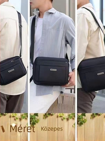Férfi keresztpántos messenger táska több rekeszsel, Oxford anyagból, vízálló, kopásálló, belső nylon bélés
