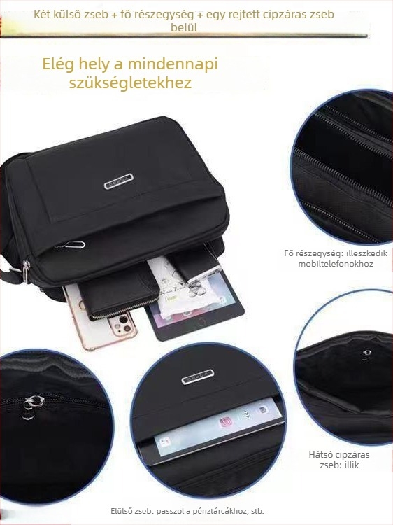 Férfi keresztpántos messenger táska több rekeszsel, Oxford anyagból, vízálló, kopásálló, belső nylon bélés