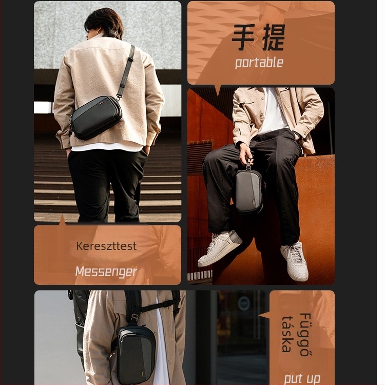 Férfi crossbody táska városi minimalist stílusban, poliészter anyagból, légáteresztő, vízálló, ultra könnyű, bővíthető