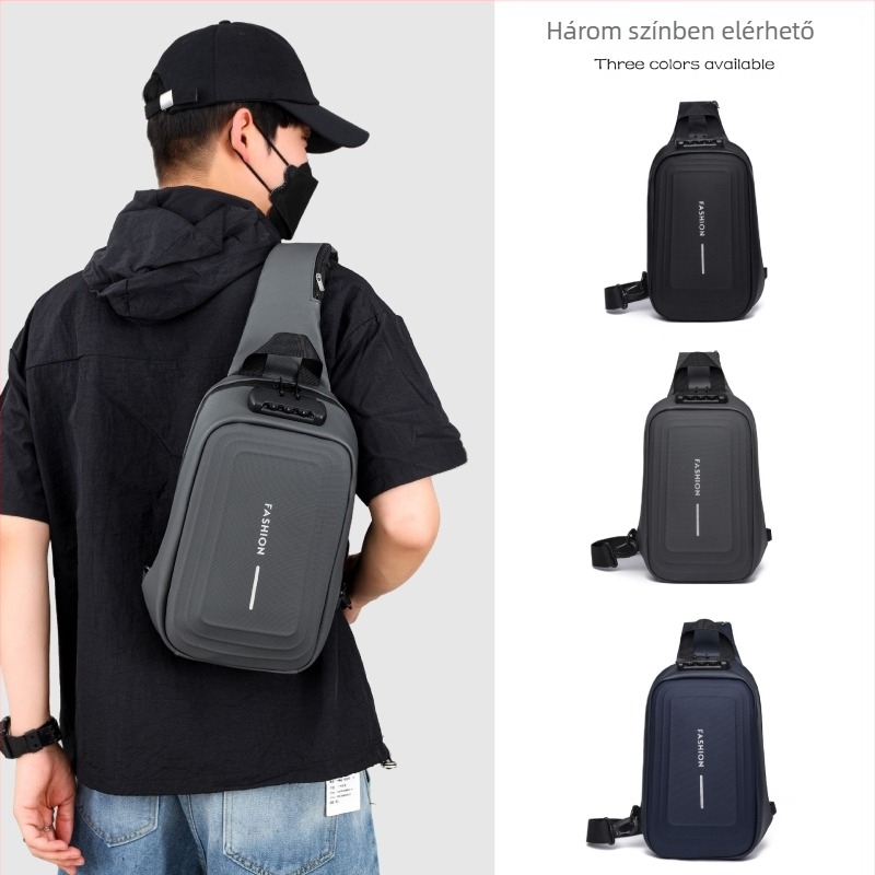Férfi crossbody táska - PU anyag, USB interfész, vízálló, lopás elleni védelem, városi stílus
