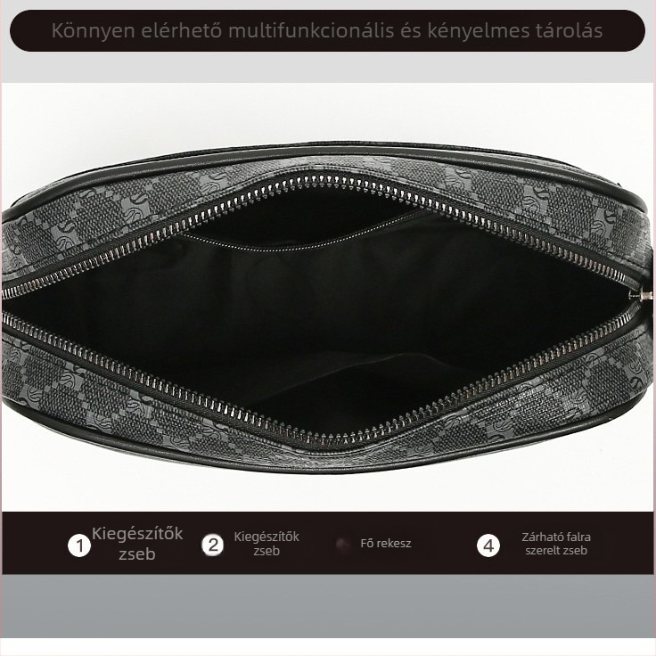 Férfi PU anyagú crossbody táska, kockás mintával, poliészter béléssel, kopásálló, városi letisztultság