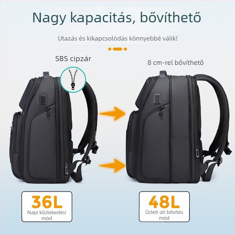 Uniszex utazótáska, 16 hüvelykes laptophoz, vízlepergető anyag, lélegző vállpántok, utcai stílus