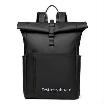 Roll-top laptop hátizsák, uniszex, 20–35L kapacitás, PU bőr díszítés, ívelt vállpántok, üzleti utazásokhoz