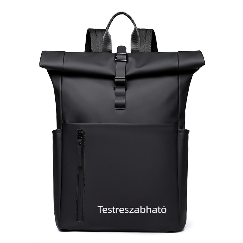 Roll-top laptop hátizsák, uniszex, 20–35L kapacitás, PU bőr díszítés, ívelt vállpántok, üzleti utazásokhoz