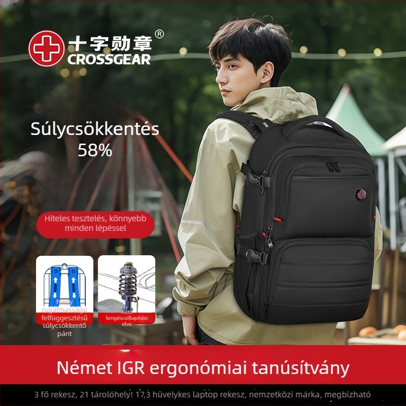 Crossgear Férfiaknak szánt könnyű hátizsák keresztes díszítéssel, 36–55L, nylon, vízálló, 15 hüvelykes laptophoz, városi stílus CAB159