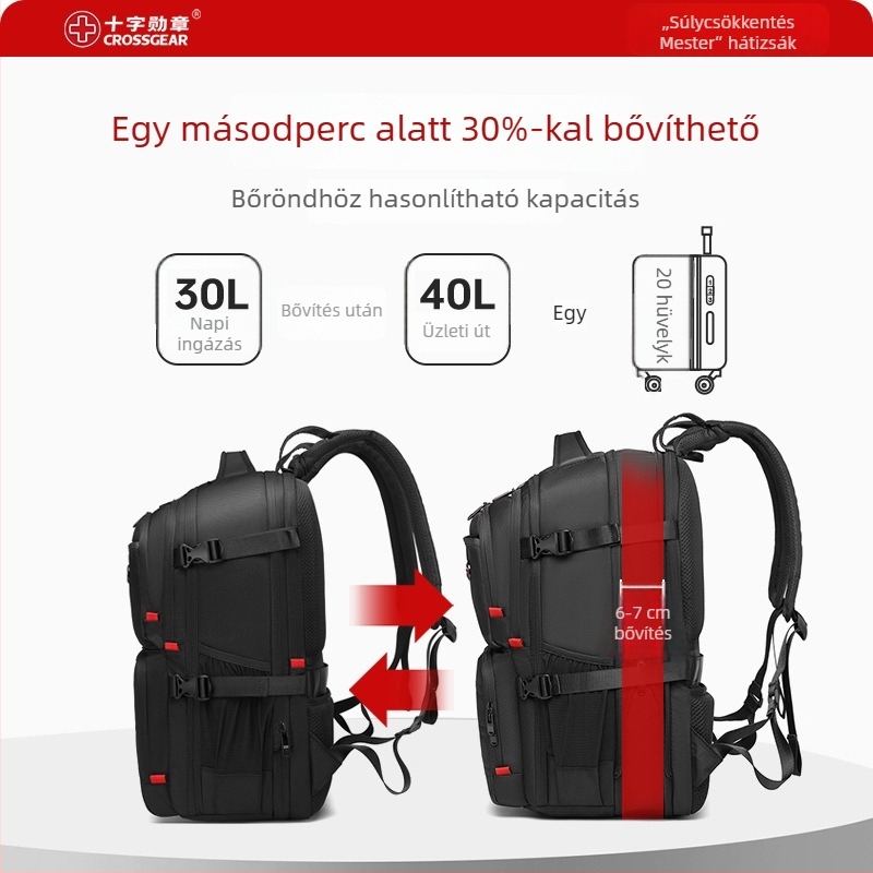 Crossgear Férfiaknak szánt könnyű hátizsák keresztes díszítéssel, 36–55L, nylon, vízálló, 15 hüvelykes laptophoz, városi stílus CAB159