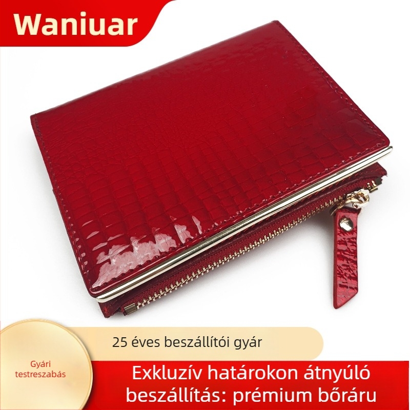 Waniuar női pénztárca első réteg marhabőrből, kompakt clutch-stílusú pénztárca, texturált felület, poliészter bélés