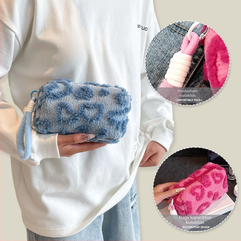 Női plüss cilinder formájú clutch táska telefontokkal, cipzár, poliészter bélés (Qy6152)
