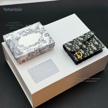 Természetes bőr monogramos pénztárca és kártyatartó, több kártyahely és személyazonosító ablak