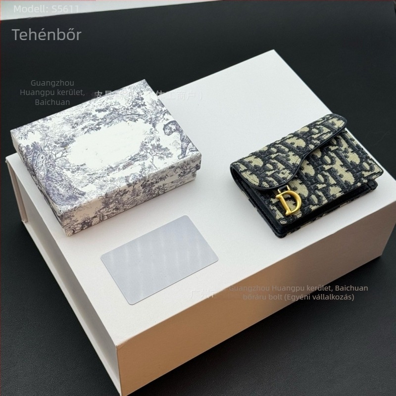 Természetes bőr monogramos pénztárca és kártyatartó, több kártyahely és személyazonosító ablak