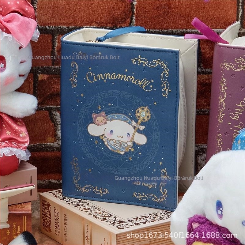 Könyv alakú sminktáska karikatúra Hello Kitty és My Melody mintával, poliészter anyag, cipzár, függőleges négyszög alakú formája
