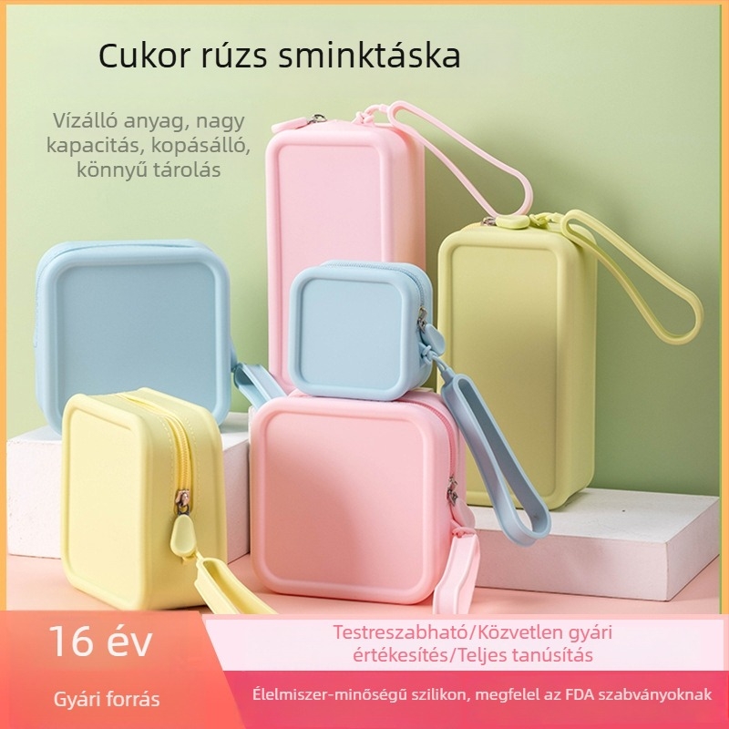 Szilikon négyszögletes hordozható érme-tárca, mini tároló és multifunkcionális sminktáska