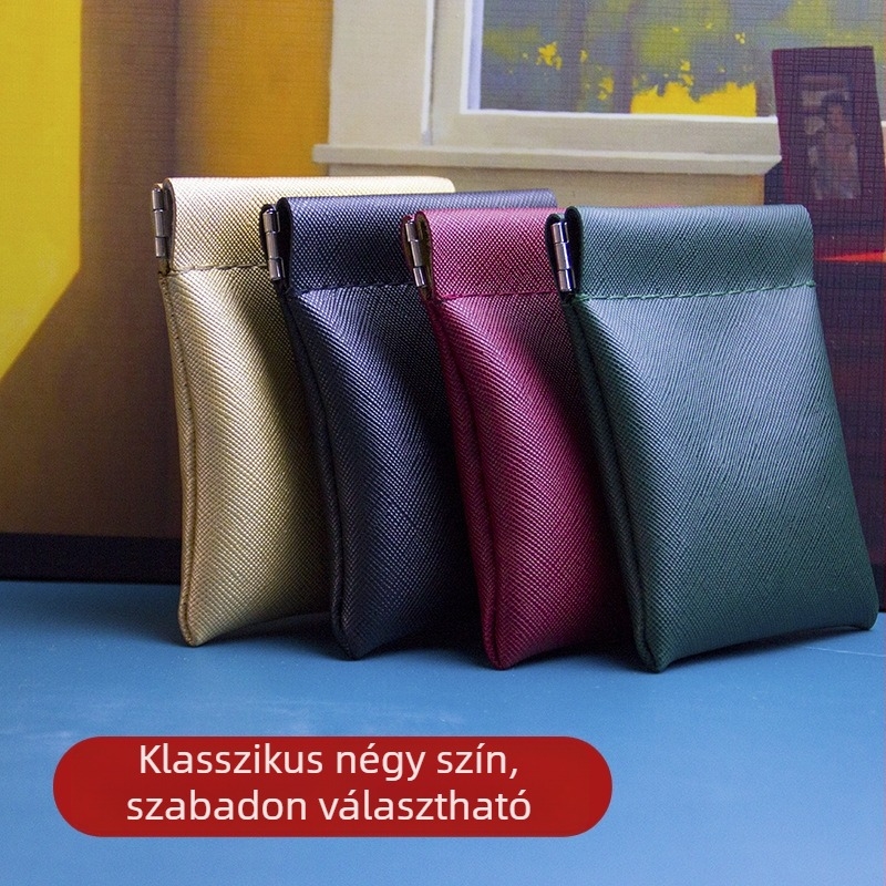 Érmés pénztárca fém kerettel, semleges design, PU bőr, keret zárás, 1 hajtás, modell 056
