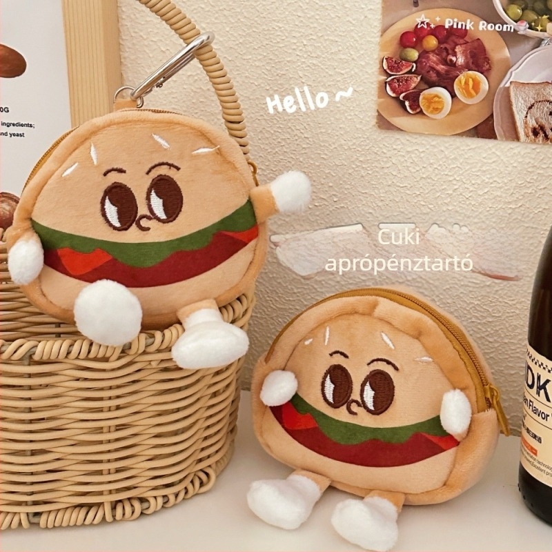 Hamburger mintás érmés pénztárca, textil anyagból, poliészter bélés, uniszex stílus, érme tárolására