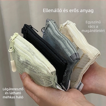 Kozmetikai táska hálós kialakítással, dupla cipzár, modell A696, kézitáska-stílus, textil anyag