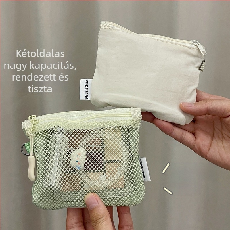 Kozmetikai táska hálós kialakítással, dupla cipzár, modell A696, kézitáska-stílus, textil anyag